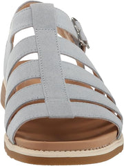 Dr. Scholl's A Ok Summer Blue Microfiber Round Open Toe Ankle Strap Flat Sandals