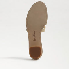 Sam Edelman Illie Eggshell Leather Slip On Open Rounded Toe Heeled Slide Sandals