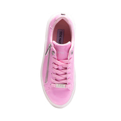 Steve Madden Catchme Pink Patent Rounded Closed Toe Lace Up Side Zipper Sneaker