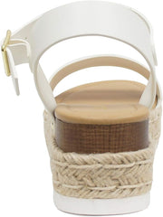 Soda Clip White Open Toe Faux Leather Buckle Ankle Strap Wedges Heeled Sandals