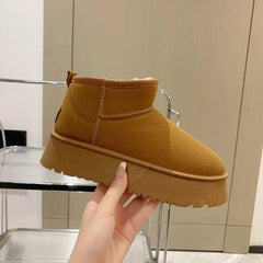 NOALED Cozy Chestnut Fashion Pull On Faux Fur Platform Winter Ankle Boots 41