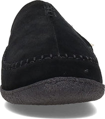 Clarks Black Suede Baseball Stitch Rounded Toe Sherpa Lining Slip On Slippers