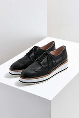 Shellys London Emma Black Leather Retro Platform Wingtip Leather Casual Oxford