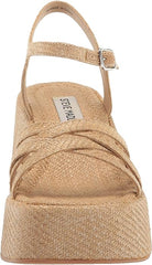 Steve Madden Crazy Raffia Ankle Strap Open Toe Multi Straps Wedge Heeled Sandals