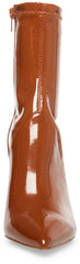 Steve Madden Slade Cognac Patent Pointed Toe HIgh Block Heel Fitted Booties