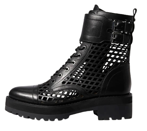 Sam Edelman Jamey Lace Up Cut Out Combat Buckle Ankle Combat Boots BLACK