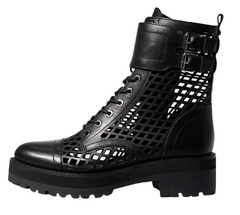 Sam Edelman Jamey Lace Up Cut Out Combat Buckle Ankle Combat Boots BLACK