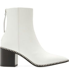 Steve Madden Aquarius White Leather Block Heel Pointed Toe Studded Ankle Boots