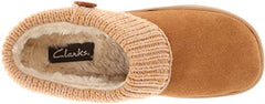Clarks Cinnamon Knitted Collar Winter Clog Rounded Toe Slipper-Wide