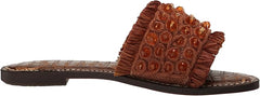 Sam Edelman Gladys Cuoio Raffia Open Toe Slip On Flat Slides Fashion Sandals