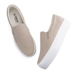 JABASIC Beige Slip On Platform Loafers Casual Comfortable Loafer Shoes 6