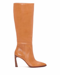 Vince Camuto Perintie Light Cognac Leather Pointed Toe Knee High Heel Dress Boot