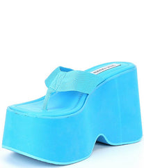 Steve Madden Gwen Blue Slip On Squared Open Toe Chunky Platform Heeled Sandals