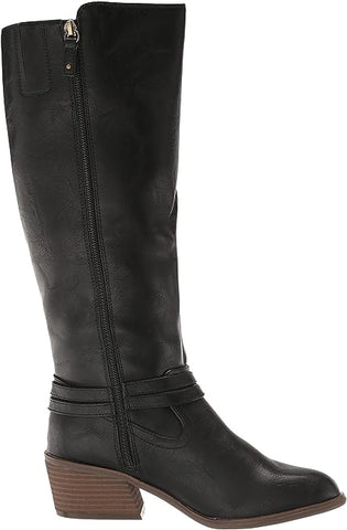 Dr. Scholl's Liberate Black Synthetic Almond Toe Stacked Heel Knee High Boots