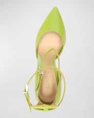 Schutz Elysee Green Double Platform Ankle Strap Pointy Toe Block Heel Dress Pump
