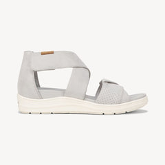Dr. Scholl's Time Off Fun Vapor Grey Microfiber Rounded Open Toe Flats Sandals