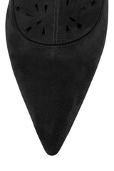 Jeffrey Campbell Adonia Black Suede Perforated Stiletto Heel Pointed Toe Boots