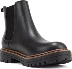 Soda Pilot Black/Tan Welt Pu Pull On Round Toe Chunky Platform Ankle Boots