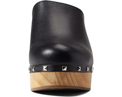 Steve Madden Brooklyn-1 Black Leather Rounded Toe Pyramid Detailed Heeled Sandal