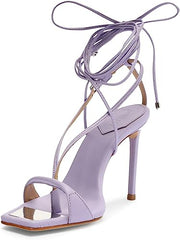 Schutz Vikki Smoky Grape Ankle Strap Lace Up Open Toe Stiletto Heel Sandals