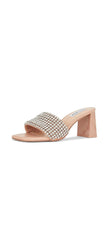 Steve Madden Laney Blush Crytals Details Slip On Open Toe Mid Block Heel Sandals