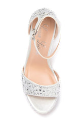 Lauren Lorraine Eifel Open Toe Rhinestone Ankle Strap Open Platform Prom Pumps