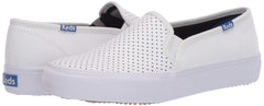 Keds Double Decker White Perforated Leather Low Top Rounded Toe Slip On Sneakers