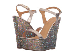 Lauren Lorraine Pari Gold Multi Pu Platform Wedge Ankle Strap Rhinestone Sandals