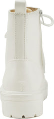 Soda Firm All White Lace Up Rounded Toe Chunky Platform Combat Ankle Wide Boots