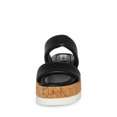 Steve Madden Defuse Black Leather Round Toe Slip On Wedge Platform Sandals