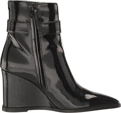 Sam Edelman Weslie Black Patent Wedge Heeled Almond Toe Buckle Detailed Booties