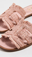 Sam Edelman Bay Clay Pink Slide Mule Open-Toe Slip-On Leather Flat Sandals