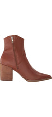 Steve Madden Cate Cognac Leather Block Heel Pointed Toe Pull On Fashion Boots