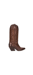 Steve Madden West Brown Leather Midcalf Western Details Block Heel Pull On Boots