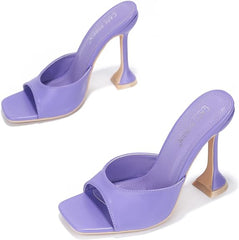 Cape Robbin Lithe Purple Sexy High Spool Heel Open Squared Toe Slip On Pumps