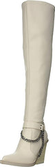 Jessica Simpson Langer Chalk Sleek Chain Side Zipper Knee High Block Heel Boots