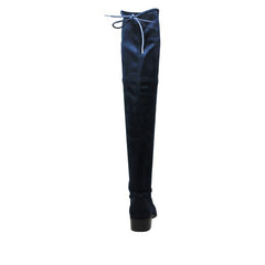 Charles David Gammon Navy Blue Stretch Suede Flat Round Toe Over The Knee Boots