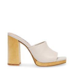 Steve Madden Josette Bone Leather Block Heel Slip On Pointed Open Toe Mules