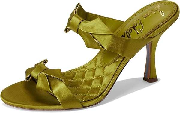 Sam Edelman Jasmine Greentini  Open Toe Bow Detail Slip On Stiletto Heel Sandals