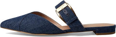 Cole Haan Vandam Buckle Denim Leather Pointed Toe Slip On Flat Classic Mules