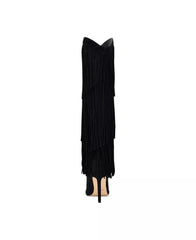 Nine West Tasels Black Pointed Toe Stiletto Heel Fringe Western Knee High Boots