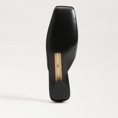 Sam Edelman Ollie Black Leather Squared Toe Slip On Block Heeled Mules Clogs