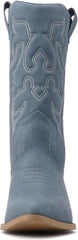 Soda Reno Blue Denim Western Cowboy Pointed Toe Knee High Pull On Western Boots