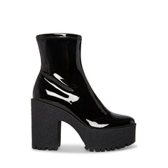 Steve Madden Outlast Black Patent Zipper Closure Sleek Rounded Toe Ankle Boots