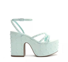 Schutz Anne Womens Platforms Pump Blue Open Toe Straps Block Heel Wedge Sandals