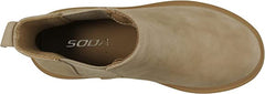 Soda Pilot Beige Pull On Round Toe Chunky Platform Block Heel Wide Ankle Boots