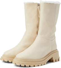 Schutz Juany Winter Egg Shell Rounded Toe Mid Calf Lug Sole Block Heeled Boots