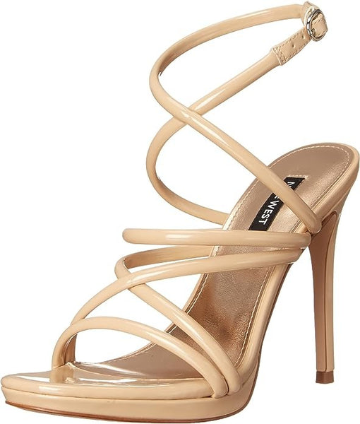 Nine West Lexy 3 Light Natural Rounded Open Toe Buckle Stiletto Heeled Sandals