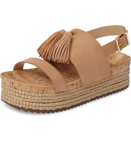 Schutz Monicca Desert Nude Suede Cork Monica Tassel Suede Platform Sandals