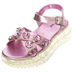 Jeffrey Campbell Diaries Strap Platform Sandal Pink Rhinestone Clear Platform